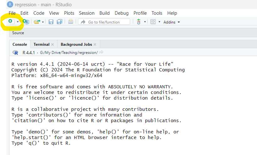 Image of new file button is in R Studio.